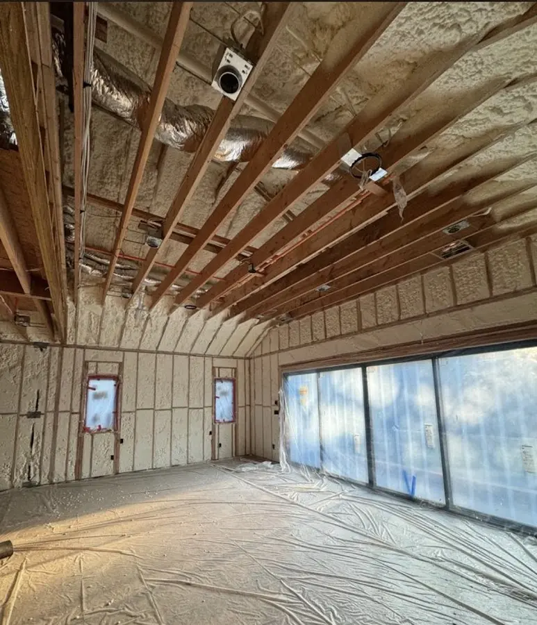 Interior walls and ceiling insulated with spray foam during new construction in Toppenish